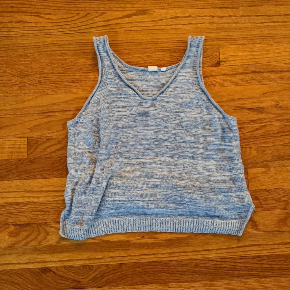 GAP V-Neck Sweater Tank Top Size Large Blue White Space Dye Cotton Knit Vest
